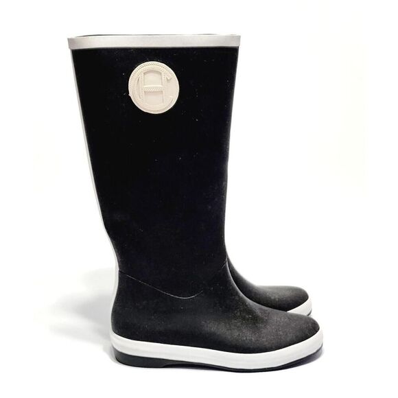 Cole Haan Devyn NikeAir Women's Black & White Tall Knee High Rain Boots Size 9 - Picture 5 of 8